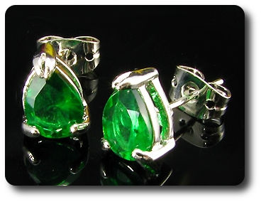 2x8mm Green Emerald Earrings