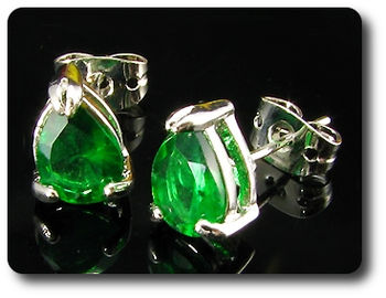 2x8mm Green Emerald Earrings
