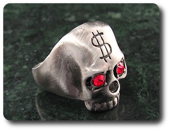 Titanium Money Forehead Skull Ruby Red Eye Men Ring