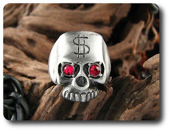 Titanium Money Forehead Skull Ruby Red Eye Men Ring