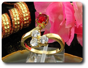 Dainty 5mm Red Ruby Round Cut Gold Ring