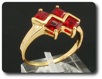 4 x 5mm Red Ruby Princess Cut Gold Ring