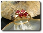 4 x 5mm Red Ruby Princess Cut Gold Ring