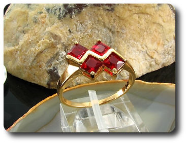 4 x 5mm Red Ruby Princess Cut Gold Ring