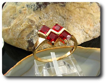 4 x 5mm Red Ruby Princess Cut Gold Ring