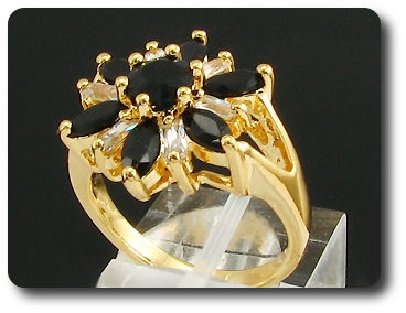 7 x 6mm Black Sapphires Round Cut Gold Ring