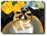 7 x 6mm Black Sapphires Round Cut Gold Ring