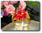 13 x 5~6mm Red Rubies Round Cut Gold Ring