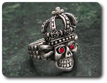 Titanium Lord Skull Ruby Red Eye Crown Style Men Ring