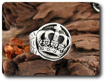 Rotating Titanium King Queen Crown White Topaz Men Ring