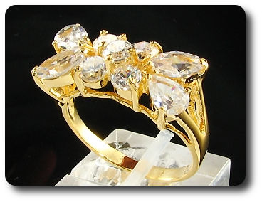 5 x 4mm White Simulated Diamonds Round Cut Gold Ring