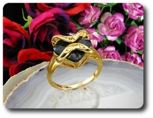 12mm Black Sapphire Princess Cut Gold Ring