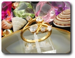 5 x 3~5mm White Simulated Diamonds Pear Cut Gold Ring