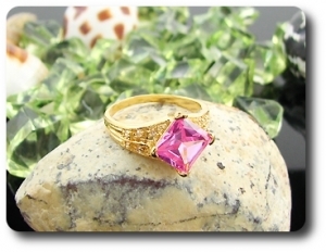 13mm Pink Sapphire White Topaz Gold Lady Men Ring