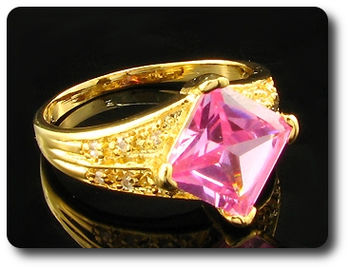 13mm Pink Sapphire White Topaz Gold Lady Men Ring