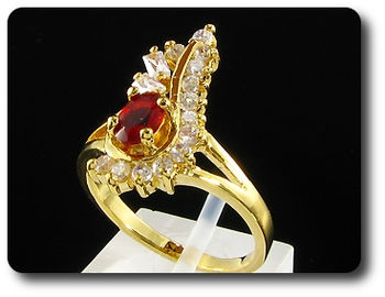 6mm Red Ruby Oval Cut Gold Ring