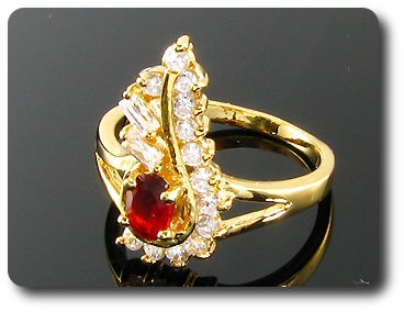 6mm Red Ruby Oval Cut Gold Ring