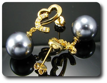 2x12mm Black Fresh Water Pearl Topaz Gold Earrings