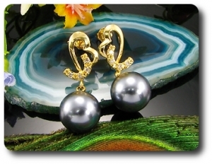 2x12mm Black Fresh Water Pearl Topaz Gold Earrings