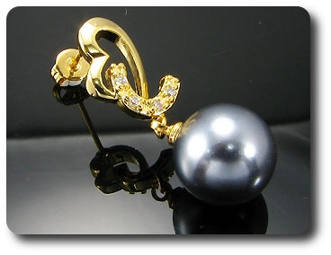 2x12mm Black Fresh Water Pearl Topaz Gold Earrings