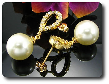 2x12mm White Fresh Water Pearl Topaz Gold Earrings