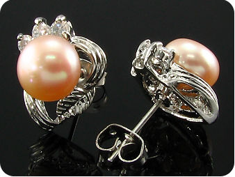 2x9mm Creamy Fresh Water Pearl White Topaz Earrings