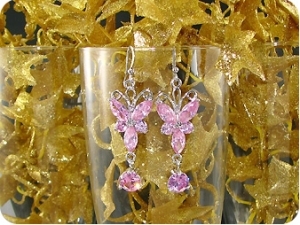 10~5mm Pink Sapphire Butterfly Dangle Style Earrings