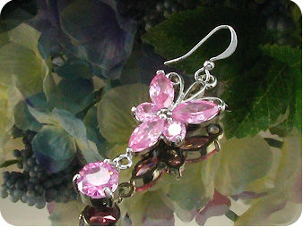 10~5mm Pink Sapphire Butterfly Dangle Style Earrings