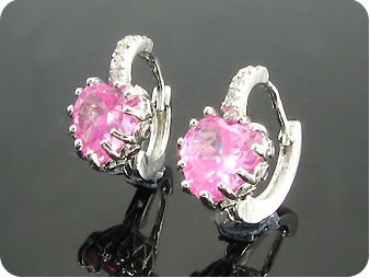 2 x 9mm Pink Sapphires Hoop Style Heart Cut Earrings