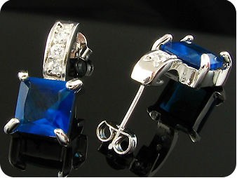 2x8mm Royal Blue Sapphire Princess Earrings