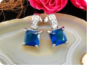 2x8mm Royal Blue Sapphire Princess Earrings