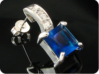2x8mm Royal Blue Sapphire Princess Earrings