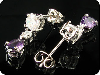 2 x 7mm Purple Amethysts Rain Drop Earrings