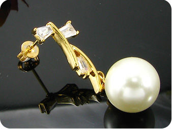 2x12mm White Fresh Water Pearl Topaz Gold Earrings