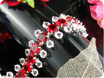 87x3~4mm Red Ruby White Topaz Round Cut Bracelet
