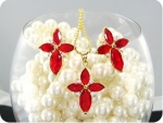 10~15mm Hot Red Ruby Topaz Gold Pendant Earrings Set
