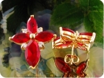 10~15mm Hot Red Ruby Topaz Gold Pendant Earrings Set