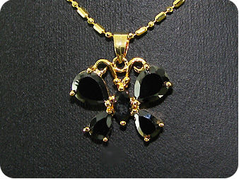 8~10mm Black Sapphire Gold Pendant Earrings Set