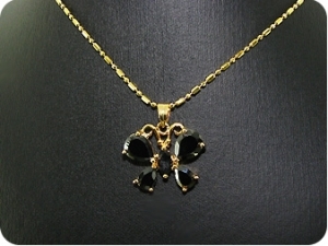 8~10mm Black Sapphire Gold Pendant Earrings Set