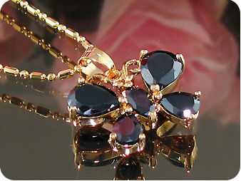 8~10mm Black Sapphire Gold Pendant Earrings Set
