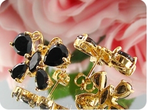 8~10mm Black Sapphire Gold Pendant Earrings Set