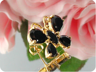 8~10mm Black Sapphire Gold Pendant Earrings Set