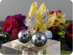 2x12mm Black Fresh Water Pearl 18x2mm Topaz Earrings