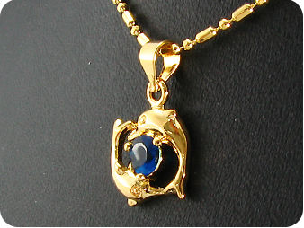 6mm Royal Blue Sapphire Dolphin Gold Pendant