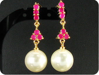 White Pearl 18x3mm Red Ruby Pendant Earrings Set