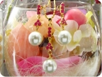 White Pearl 18x3mm Red Ruby Pendant Earrings Set