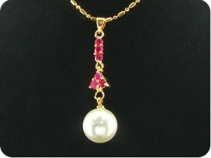 White Pearl 18x3mm Red Ruby Pendant Earrings Set