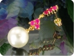 White Pearl 18x3mm Red Ruby Pendant Earrings Set