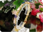 Elegant 9x7mm Multicolor Gems Stone Gold Bracelet