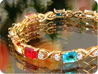 Elegant 9x7mm Multicolor Gems Stone Gold Bracelet